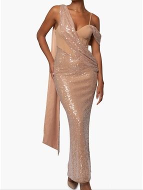 JLUX LABEL Amani Sequin Drape Gown
